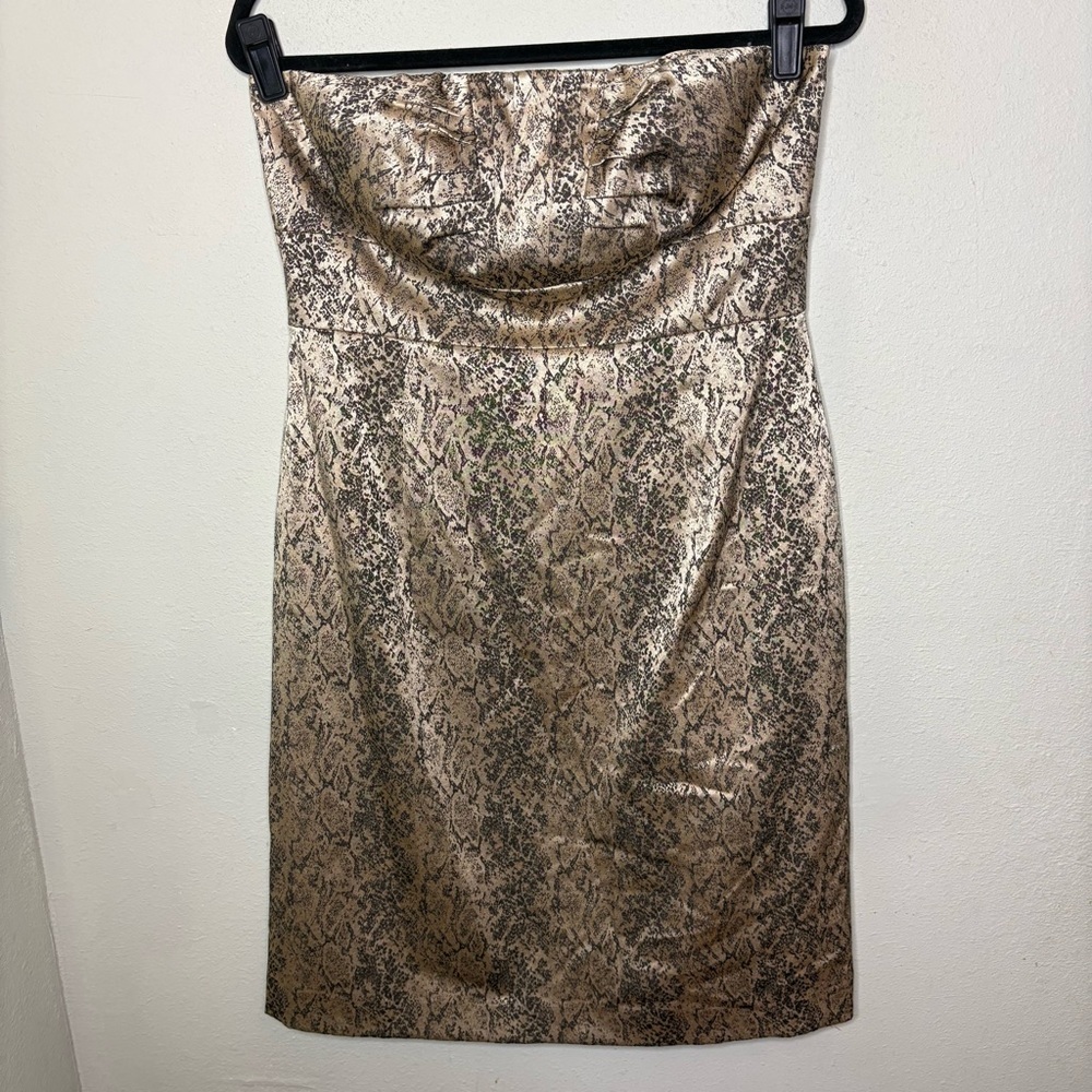Antonio Melani Strapless Metallic Snake-Print Cocktail Dress - Gold Size 10